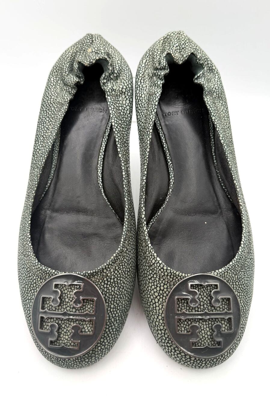 Tory Burch Gray Stingray Embossed Leather Reva Ballet Flats-Sz 7.5